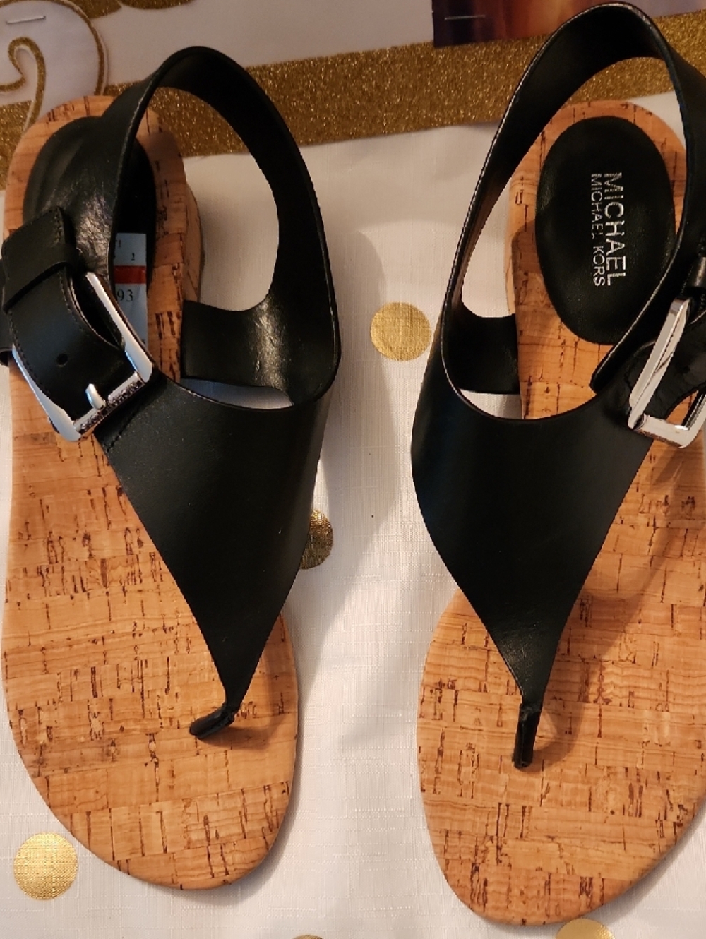 Michael Kors Black Cork Thong Sandals with Buckle - Picture 2 of 8